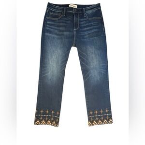 Driftwood Colette Cropped jeans with Embroidered Geometric Cuff size 30x26
